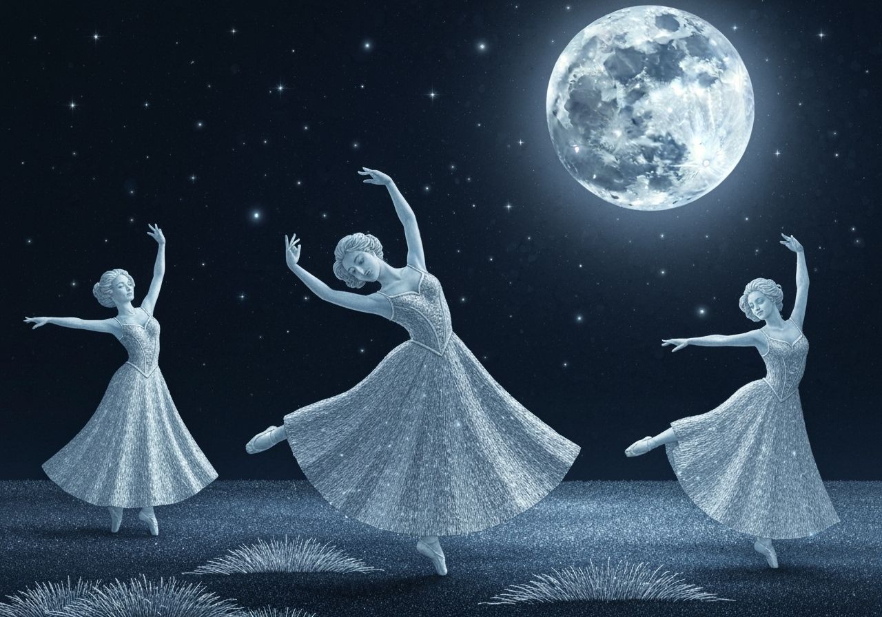 Ethereal Dancers in Luminous Fantasy Under Silver Moonlight