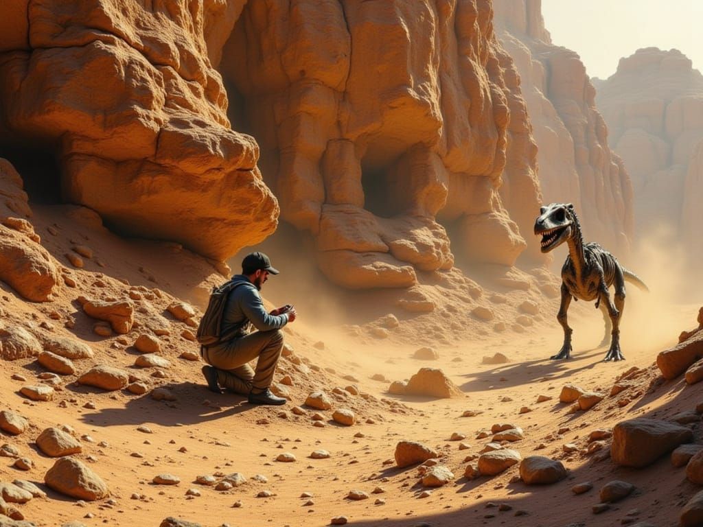 "A Wee Daftie Throwing Breadcrumbs for the Dinosaur!"