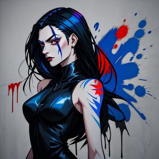 Elegant Vampire Woman in Graffiti Art Style