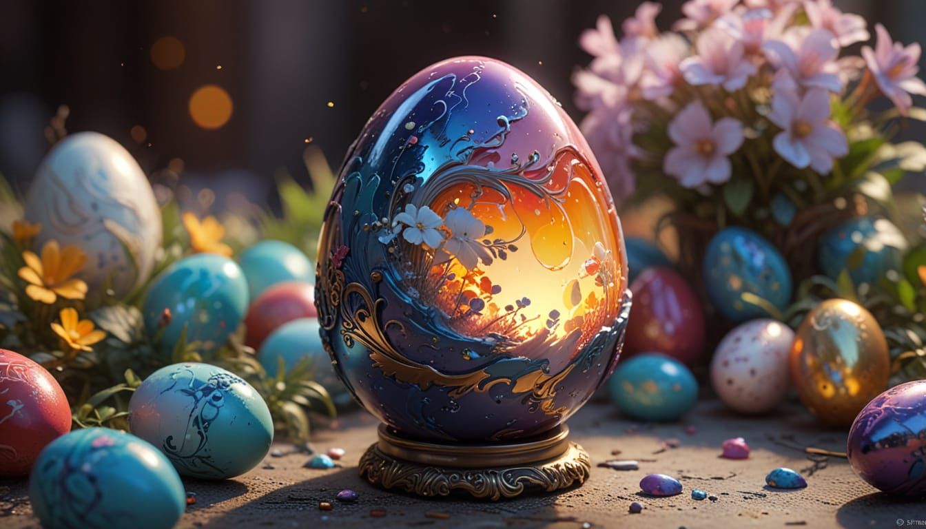 Vibrant Anime Egg in Iridescent Graffiti Style