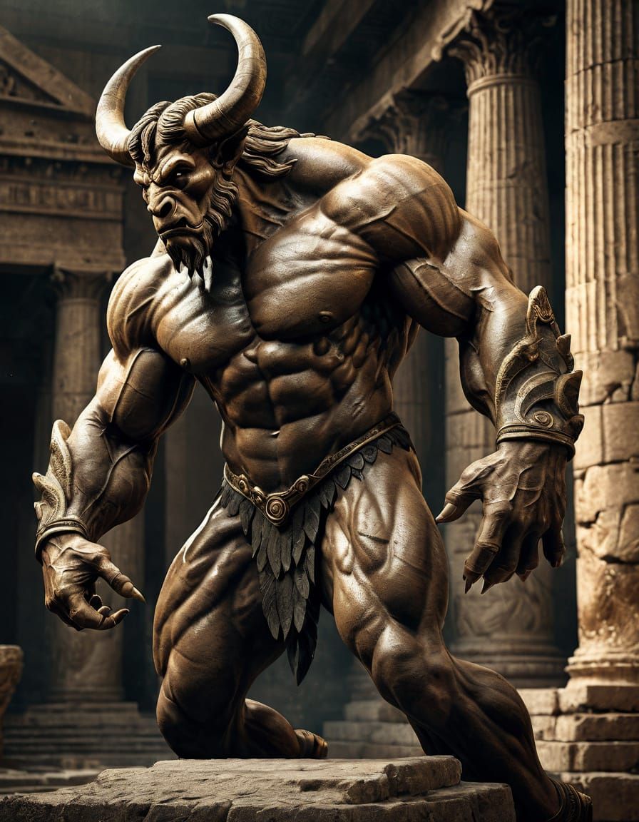 Greek Mythology Minotaur in Hyperrealistic Digital Illustrat...