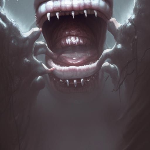 Eerie Eyeless Humanoid with Huge Mouth: Dark Fantasy