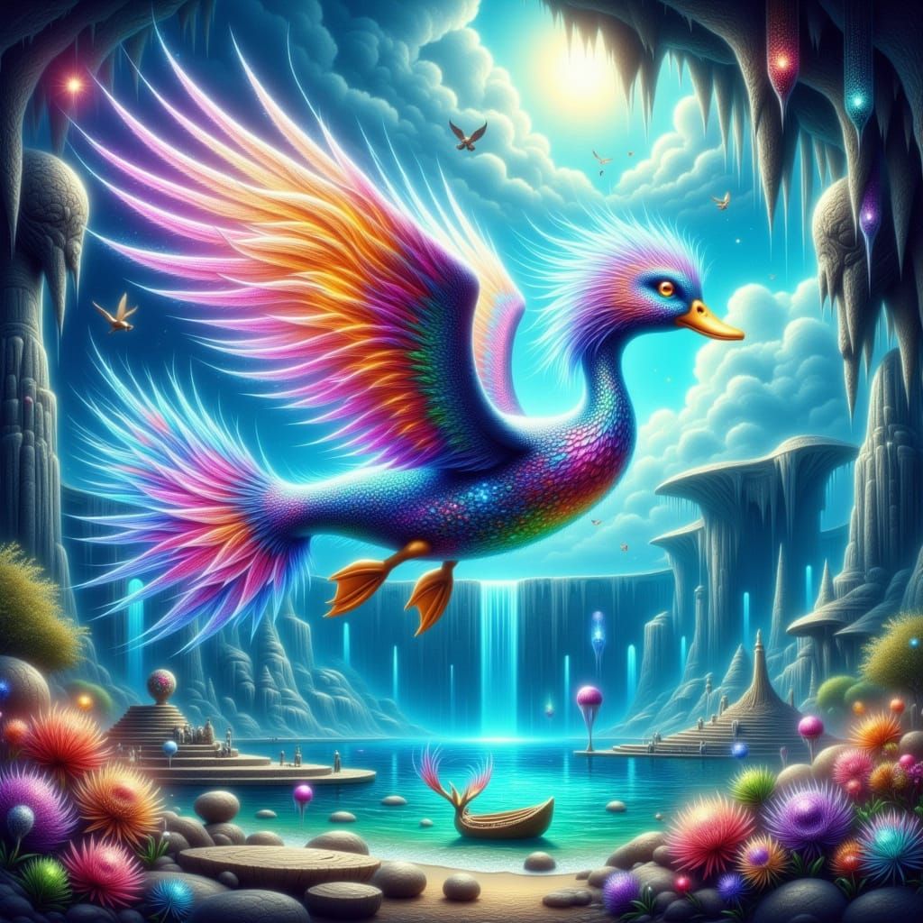 Surreal Sea-Duck in Iridescent Atlantis Ruins