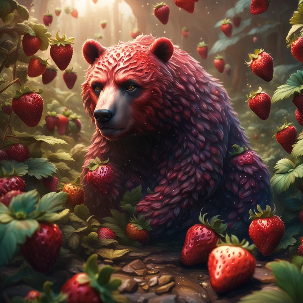Strawberry Bear Hybrid in Detailed Matte Painting
