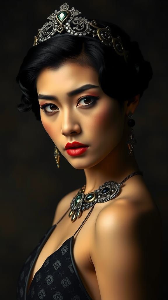 Art Nouveau Korean Woman Portrait with Geometric Features