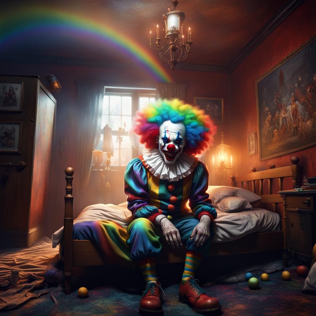 Horror Clown with Rainbow Hair Matte Painting