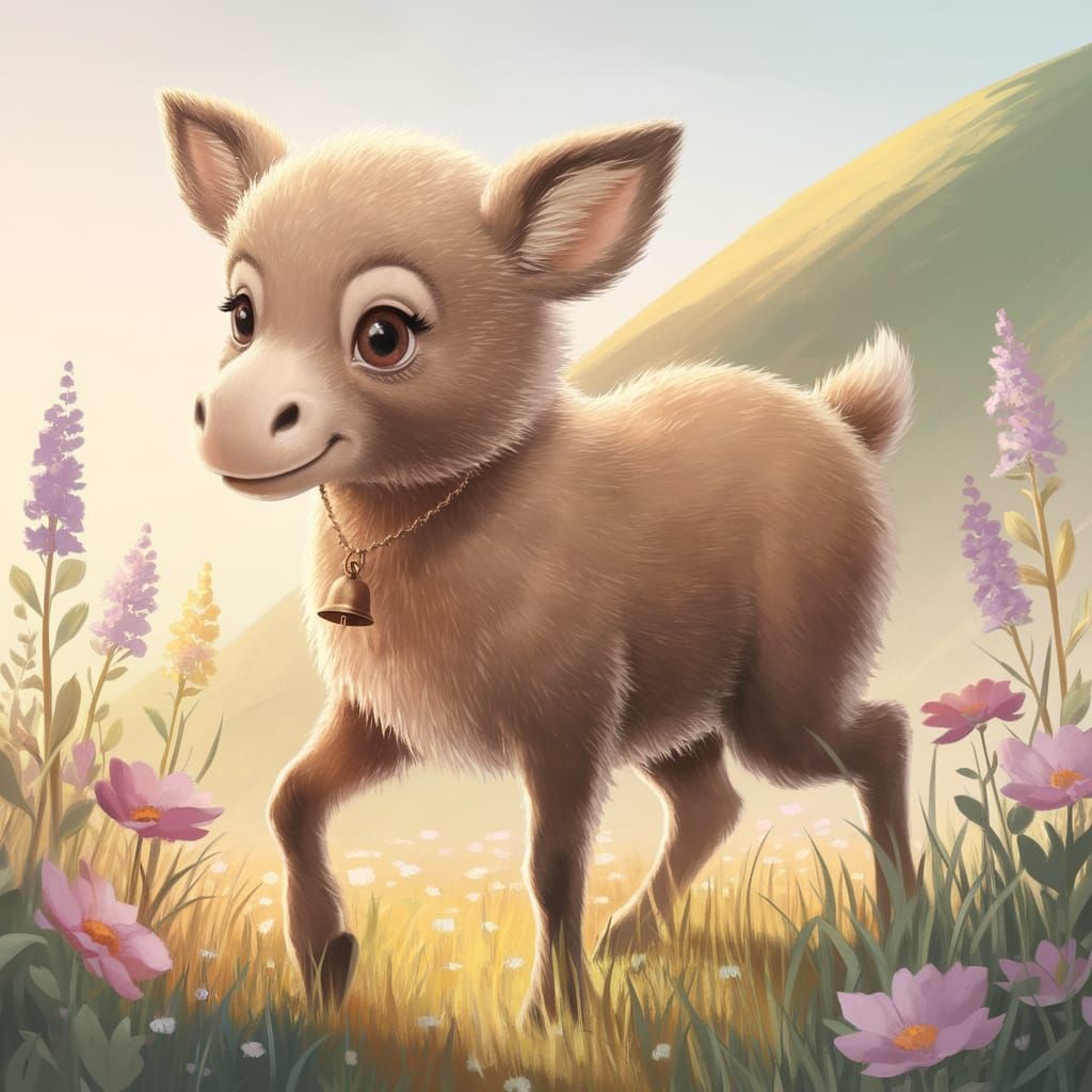 Whimsical Baby Moose in a Field of Wildflowers