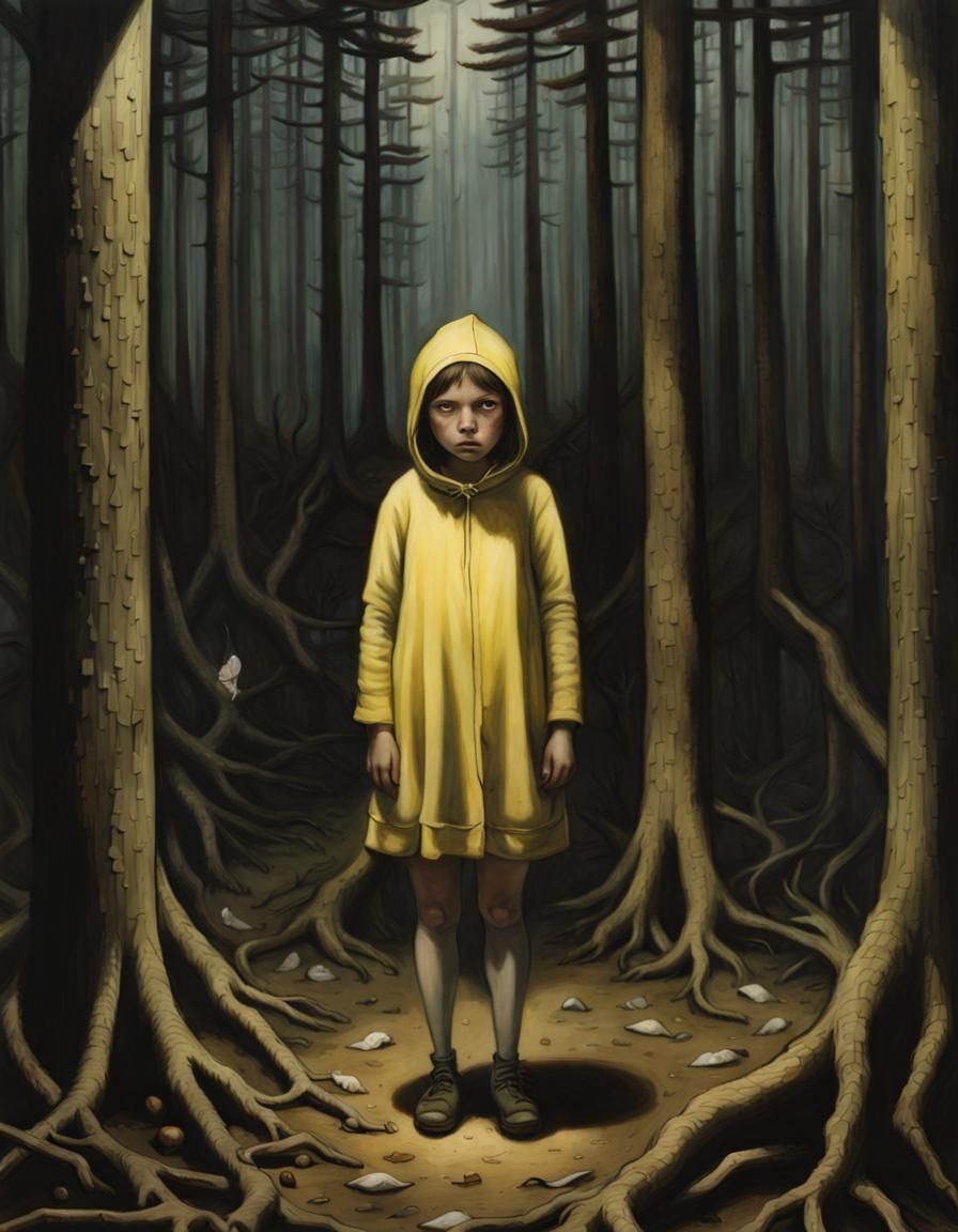 Ethereal Girl in Forest, Street Art Style