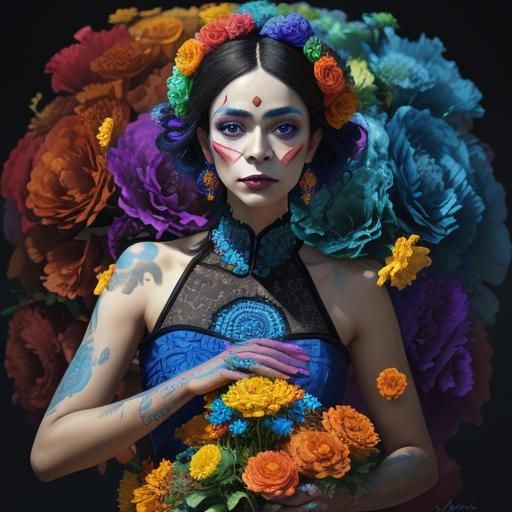 Day of the Dead Woman in Marigold Garden