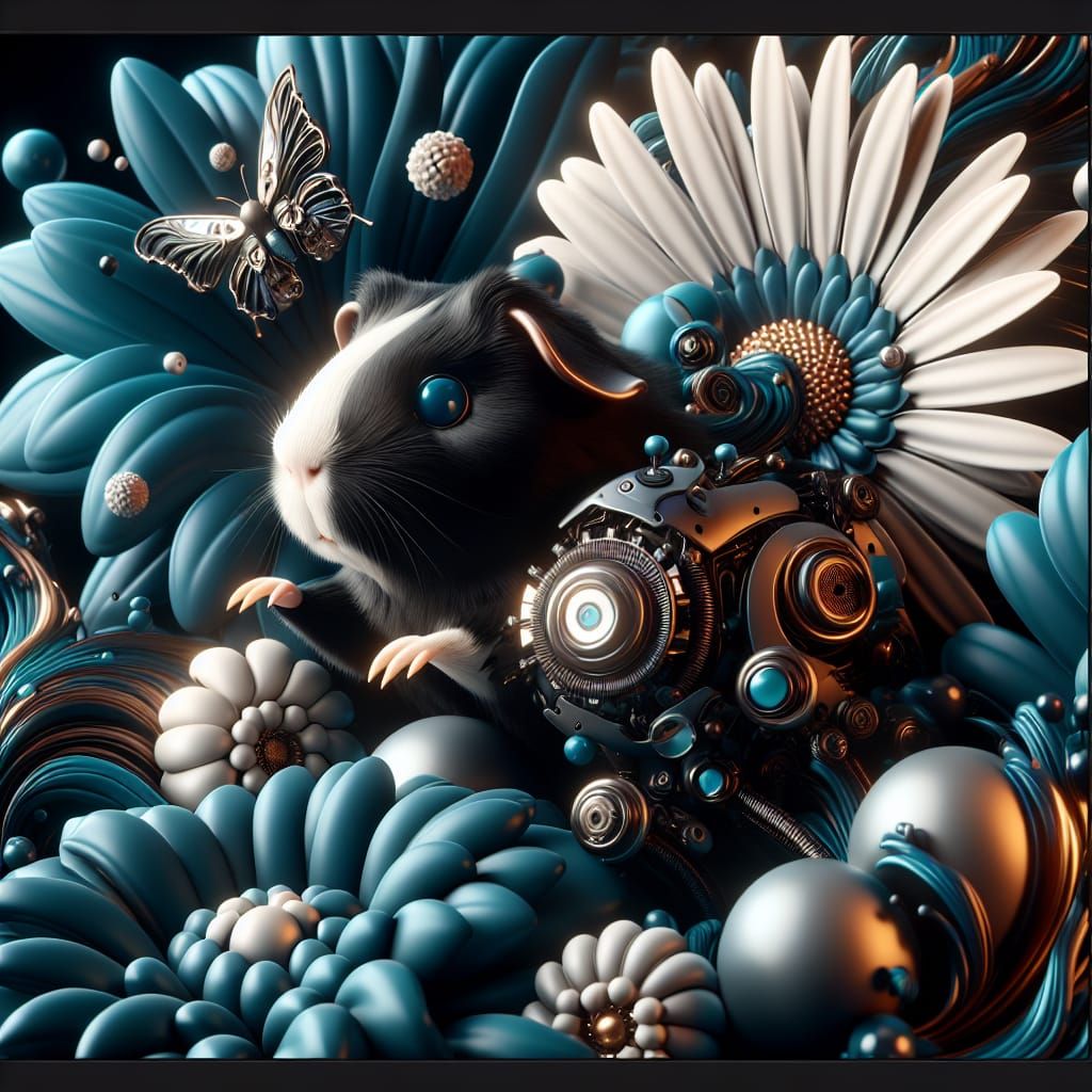 Robotic Guinea Pig and Metal Daisy: Fantasy Art