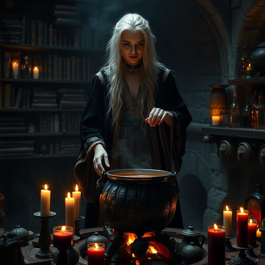 Dark Sorceress Confronts Ancient Evil in Mysterious Chamber