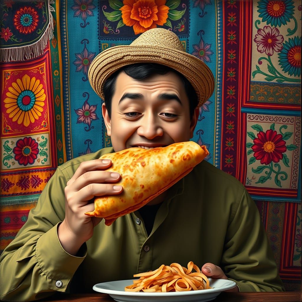 Crispy Chimichanga Feast in Vibrant Folk Art Style