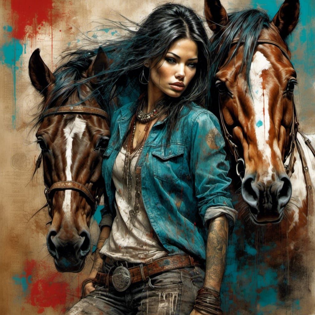 Beautiful Cowboy Goddess and Cowboy with Horse