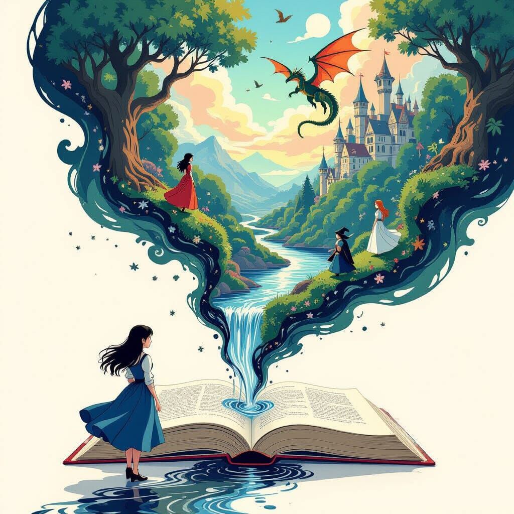 Ink River Dreamscape in Anime Style