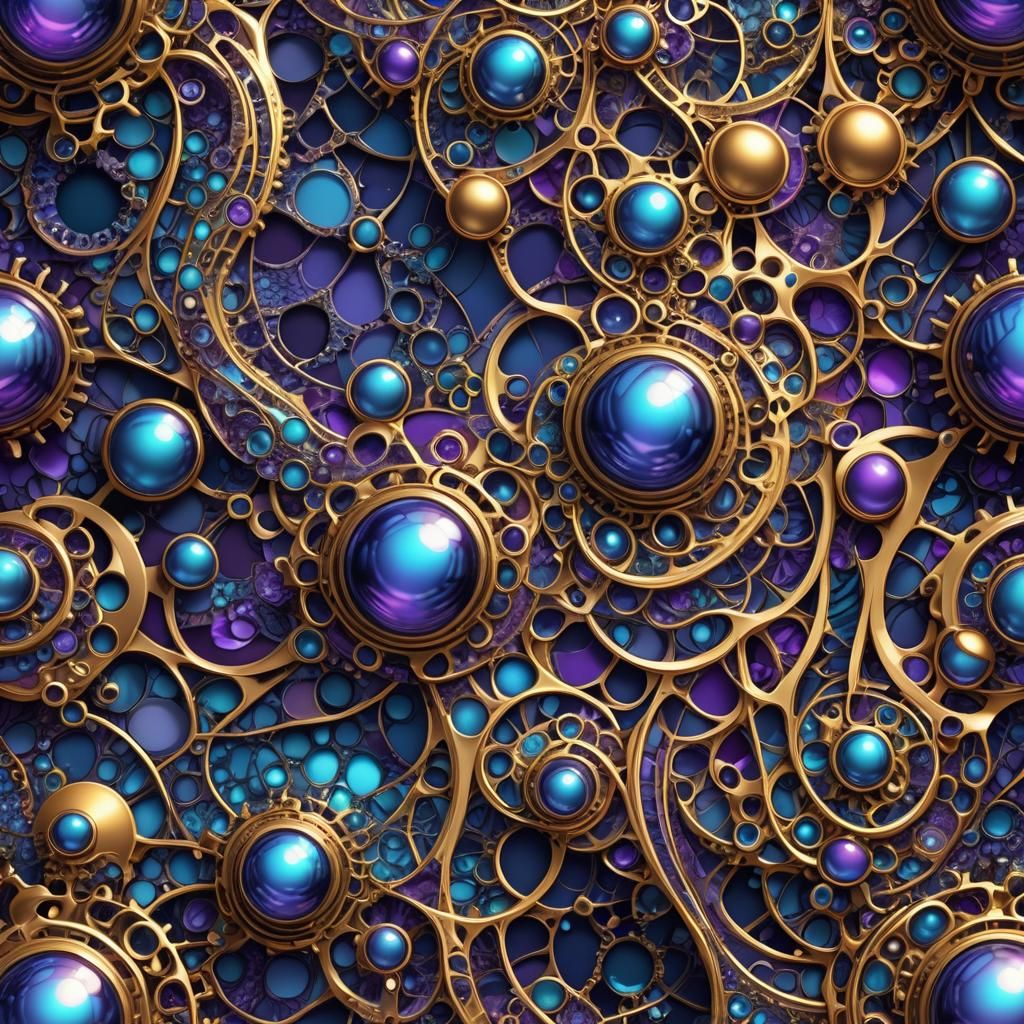 Abstract Fractal Art with Chains and Glowing Orbs