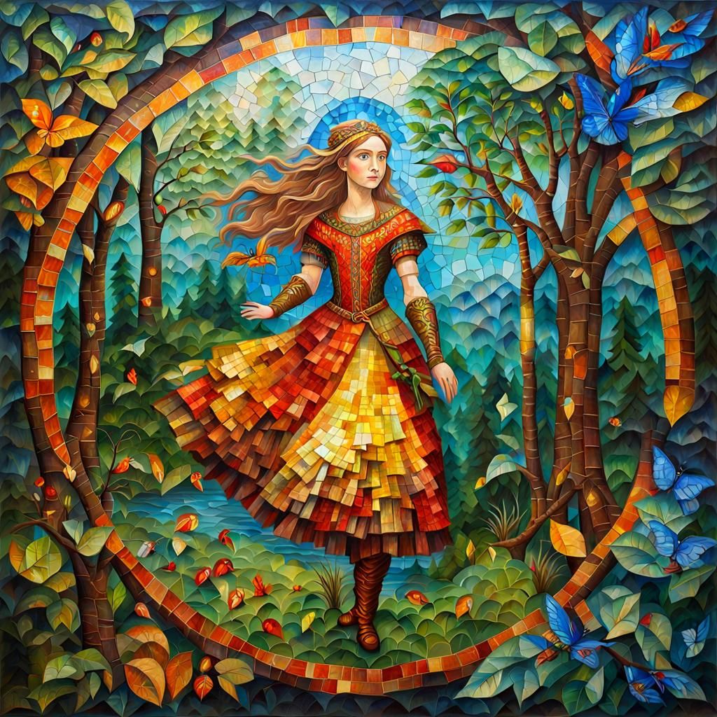 Fairytale Amazone des Bois Oil Painting on Canvas