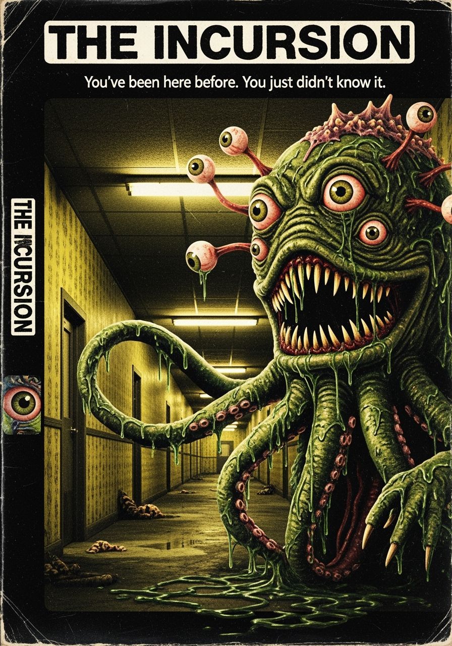 Grotesque Mascot Monster in Analog Horror VHS Cover