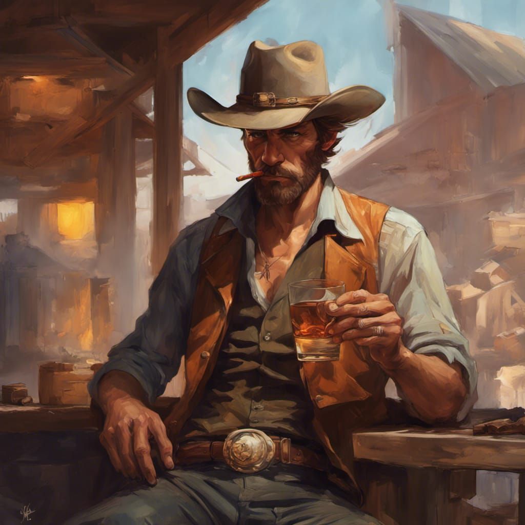 Cowboy with Whiskey: Detailed Digital Art Portrait