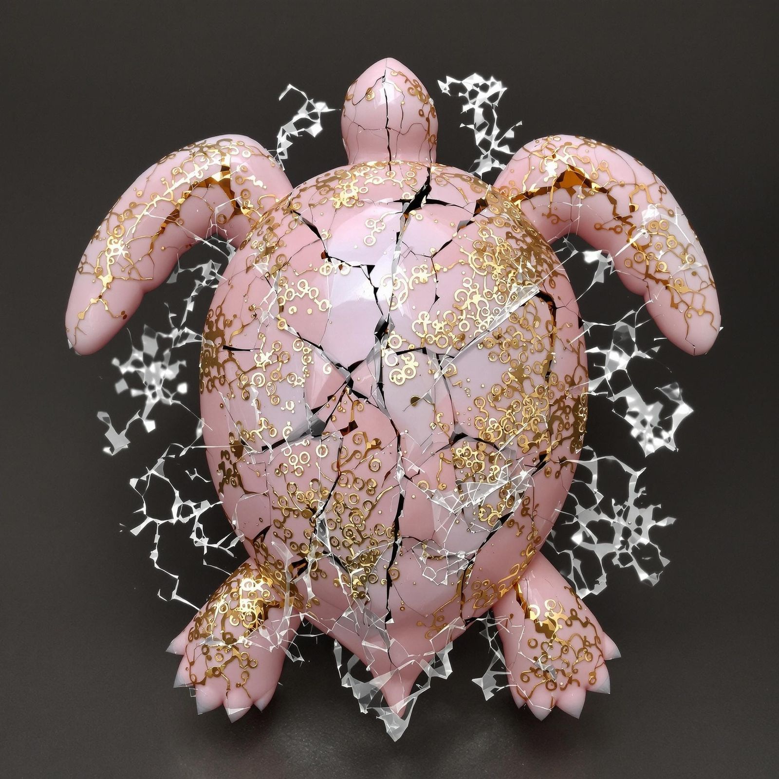 Kintsugi-Inspired Turtle Repaired with Gold in Resin