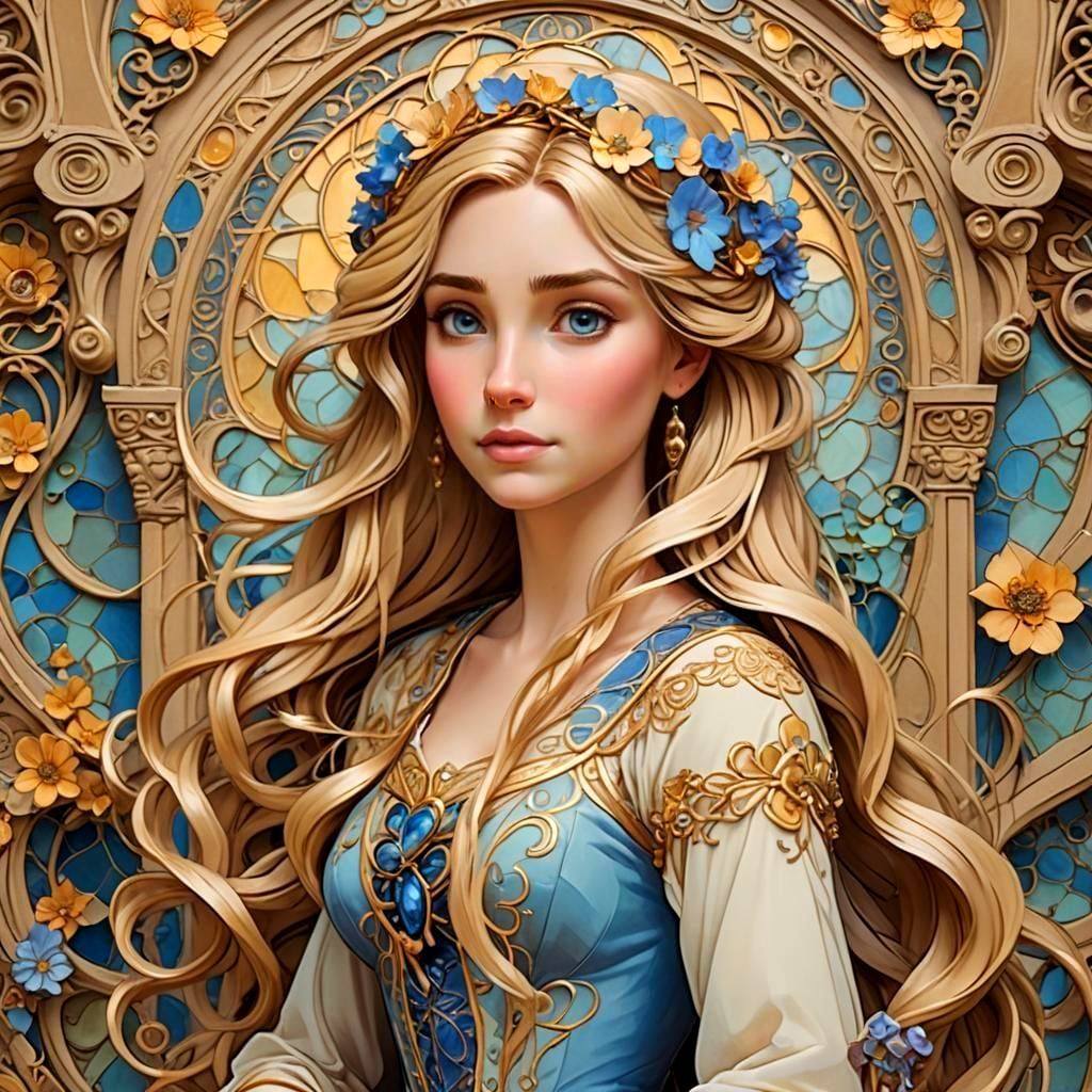 Rapunzel Tarot Card in Art Nouveau Style