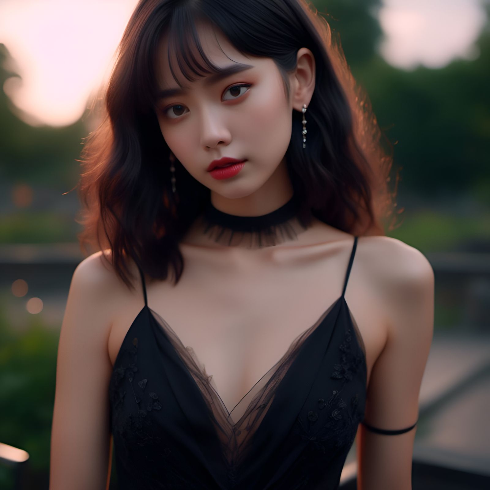 Gorgeous Woman in Black Dress: Photorealistic Close-up