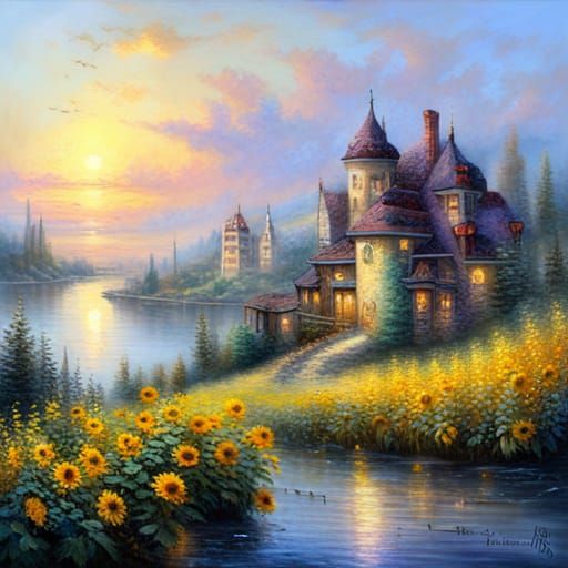 Ethereal Hungarian Sunflowers in a Fantasy Landscape