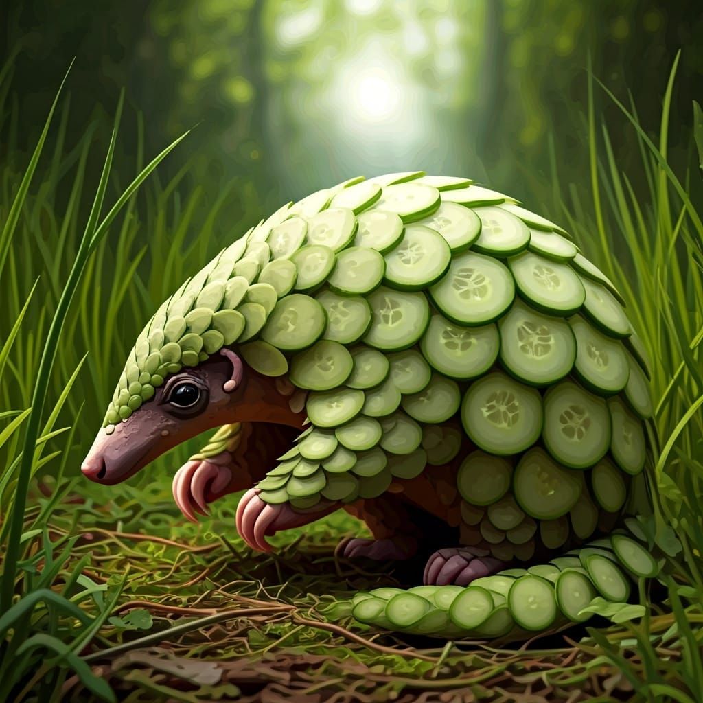 Cucumber Pangolin in Meadow with Fractal Designs