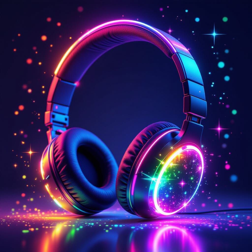 Rainbow Headphones in a Futuristic Digital Art Style