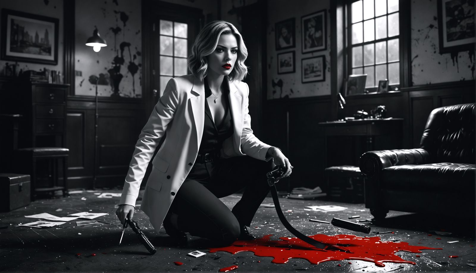 Femme Fatale Detective in Selective Color Art