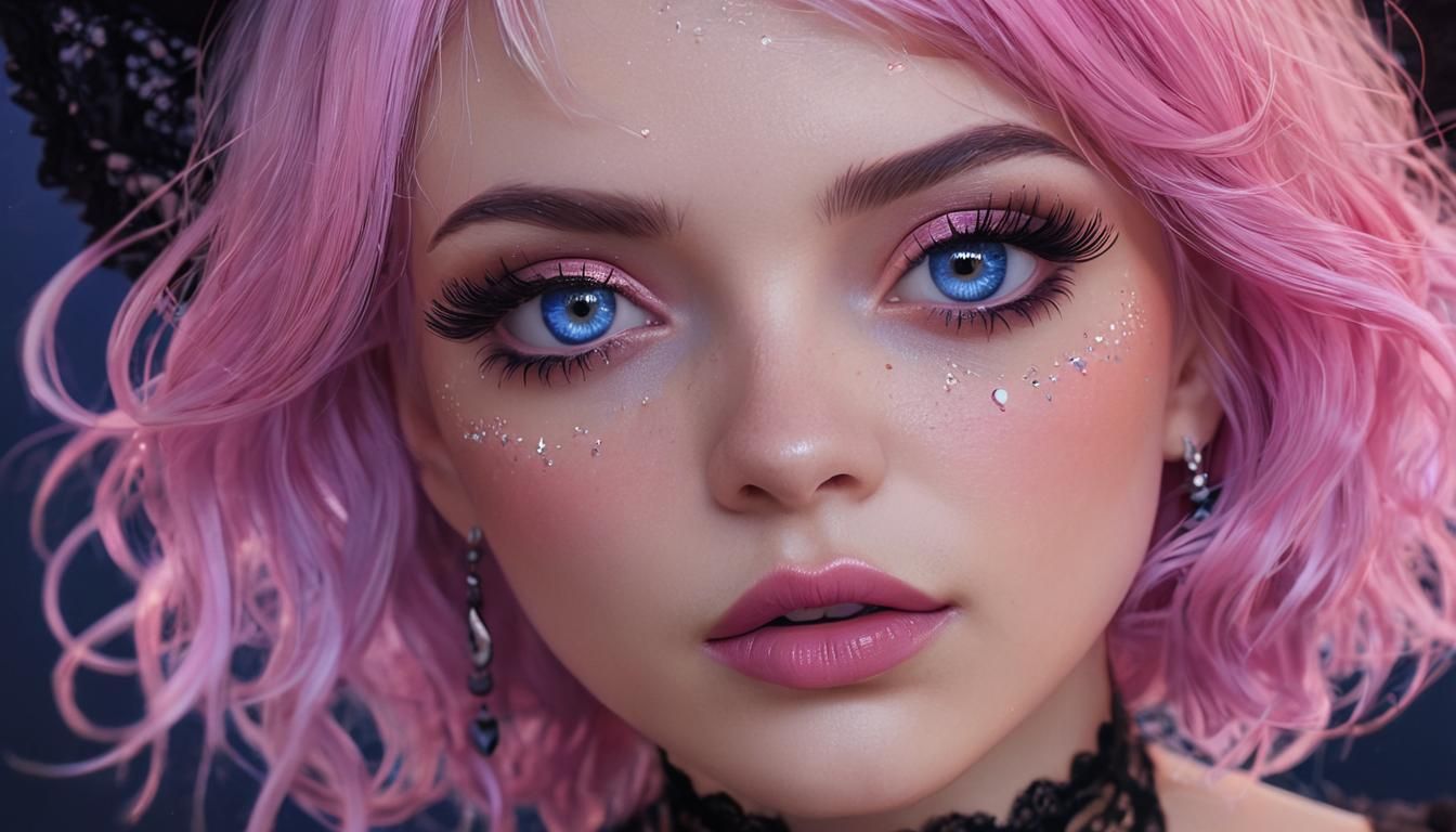 Emo Witch with Pink Hair in Digital Art