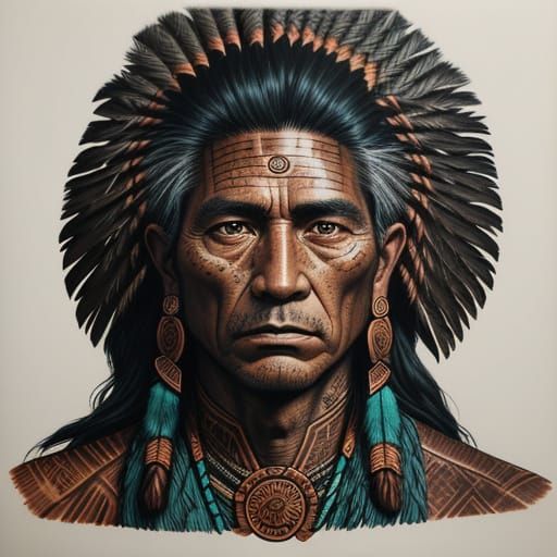 Copper and Turquoise Portrait in Realistic Scratchboard Styl...