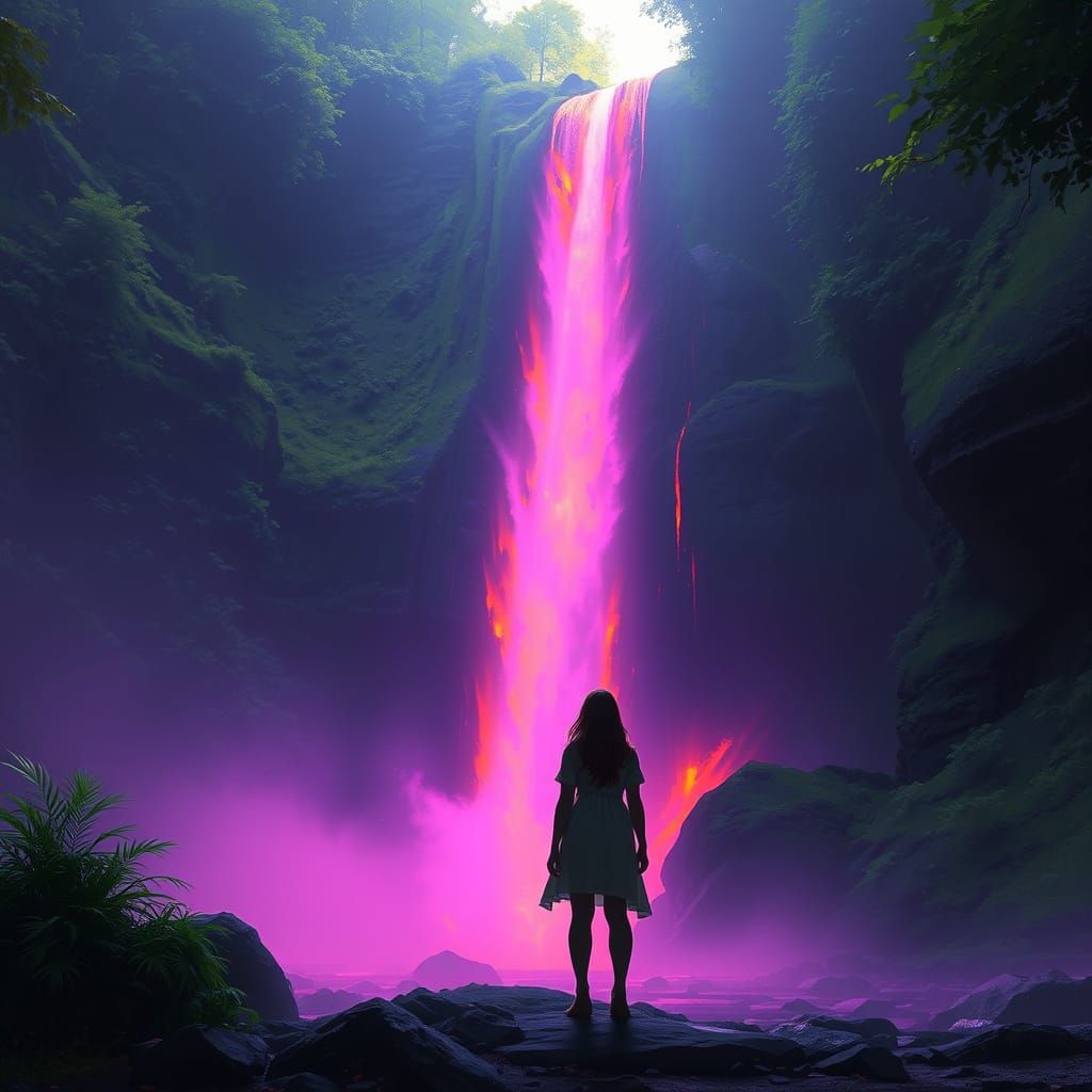 Dreamy Waterfall Scene in Vibrant Digital Painting Style
