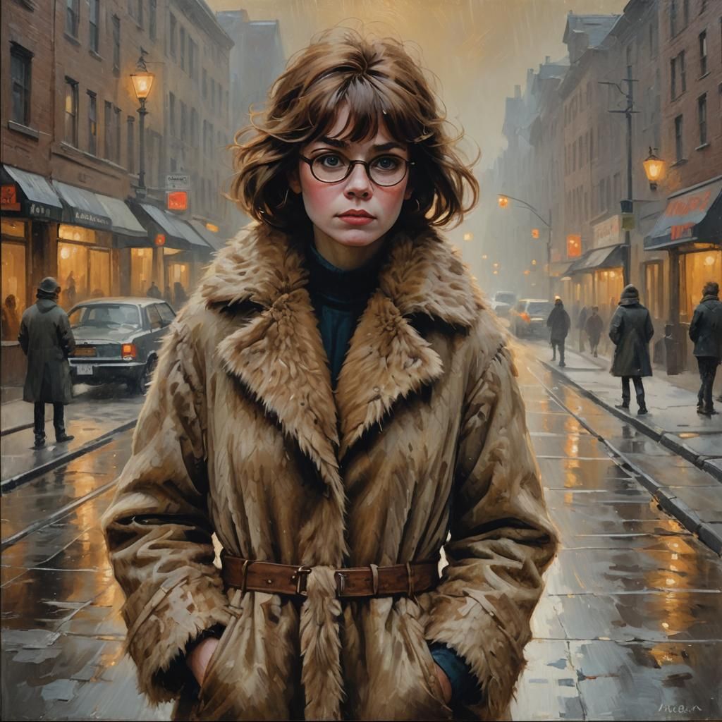 Velma Dinkley in Fur Coat: Impressionist Oil Painting