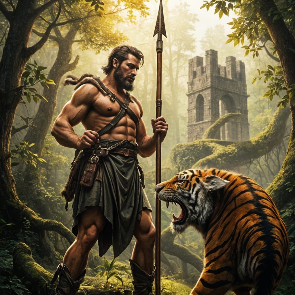 Nimrod the Hunter Confronts a Saber-Toothed Tiger