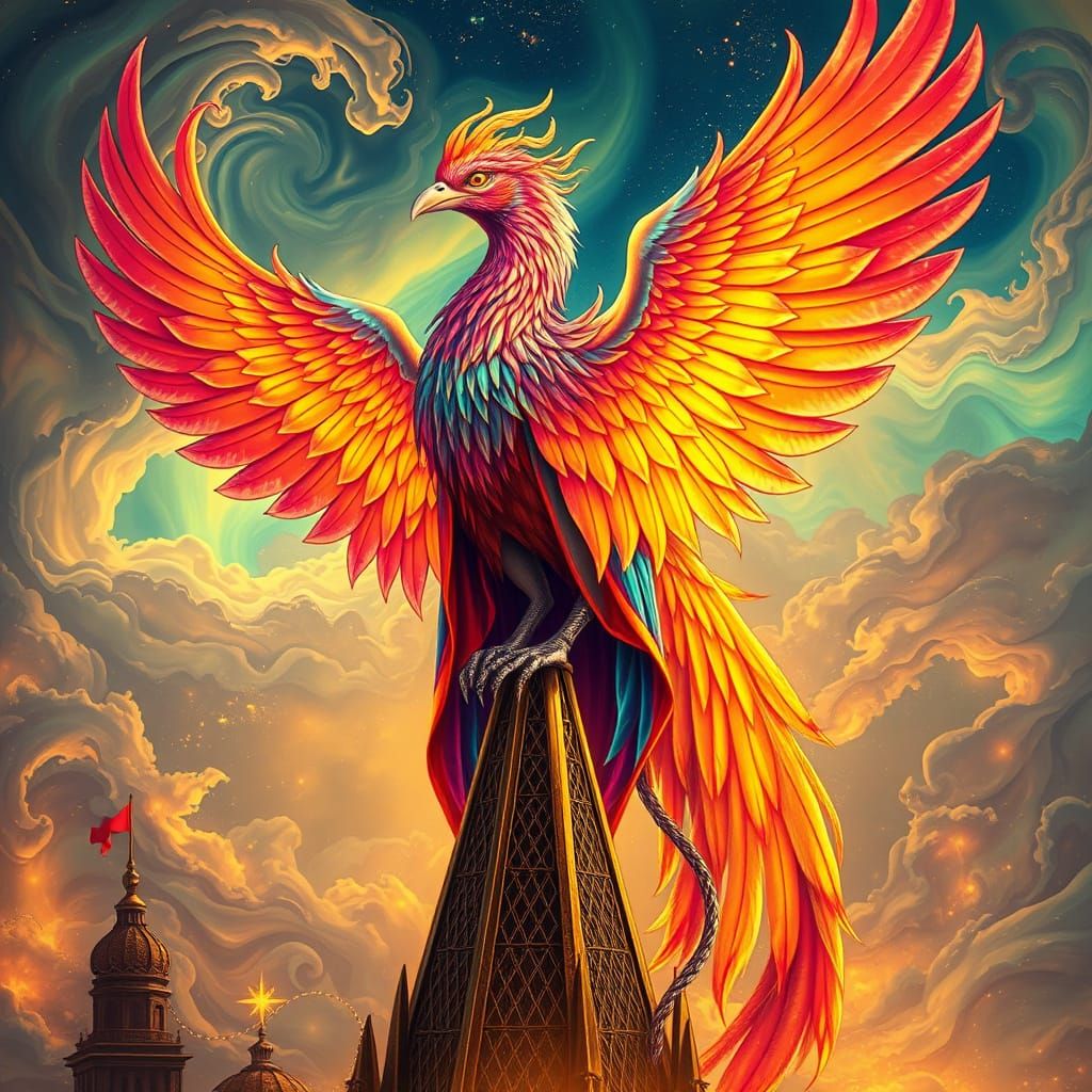 Phoenix in Gilded City with Bioluminescence