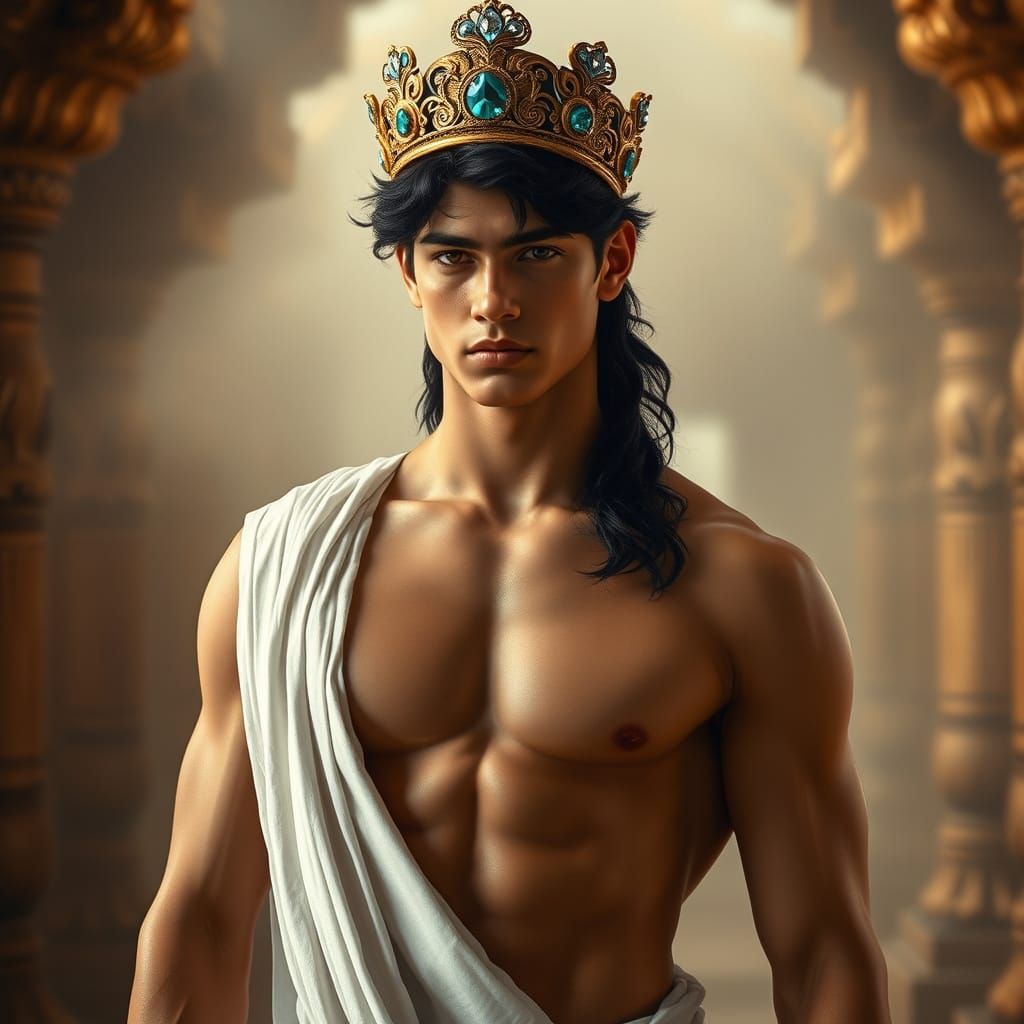 Stunning Greek Prince in Ancient Indian Temple Setting