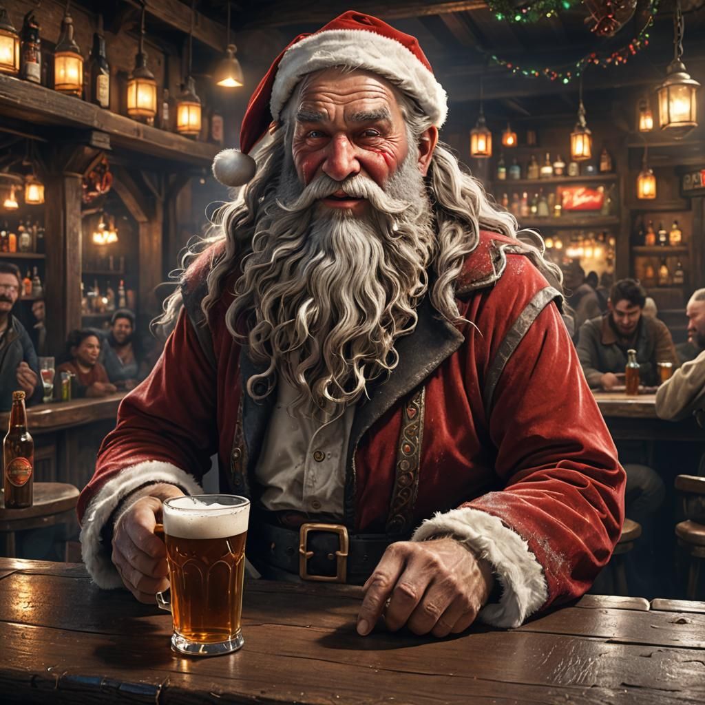 Santa Claus at Bar: Detailed Matte Painting