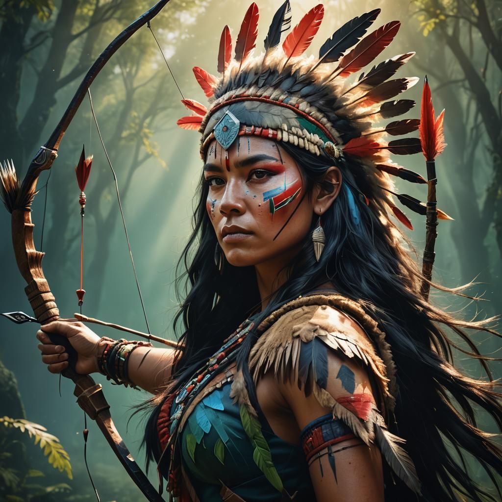 Vibrant Indigenous Woman Portrait as Digital Painting