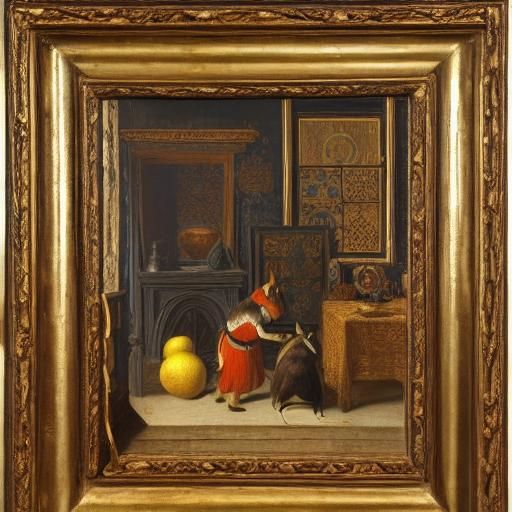 Rabbit Gnawing Lemon in Netherlandish Style