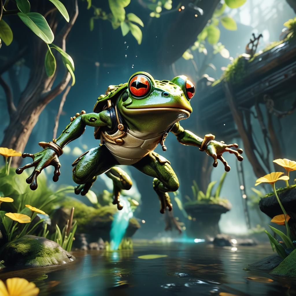 Clockwork Frog Leaping: 3D Game Cinematic Graphics