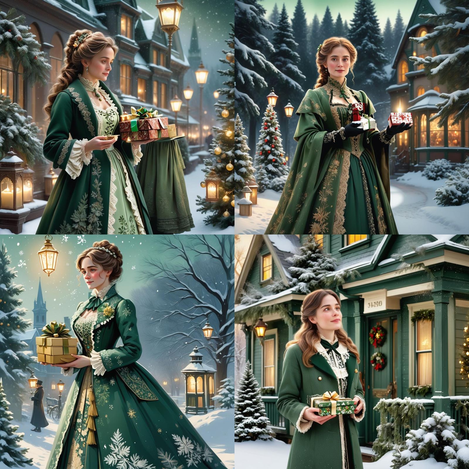 Victorian Woman in Snowy Winter Scene