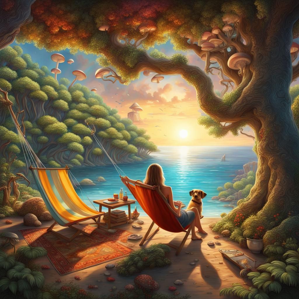 Hyperrealistic Forest Beach Campsite in Fantasy Concept Art