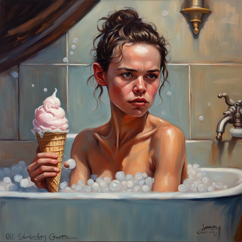Rey Skywalker in Bubble Bath, Oil Painting