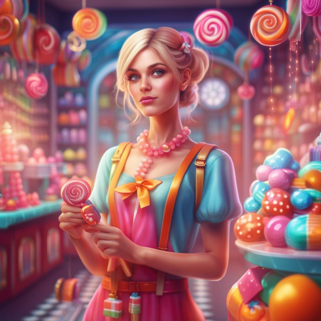 Magical Woman Presents Gifts in Candy Factory