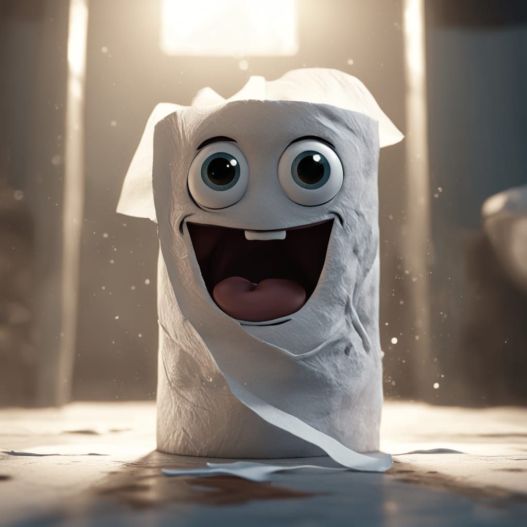 Pixar-Inspired Toilet Paper with a Worried Face