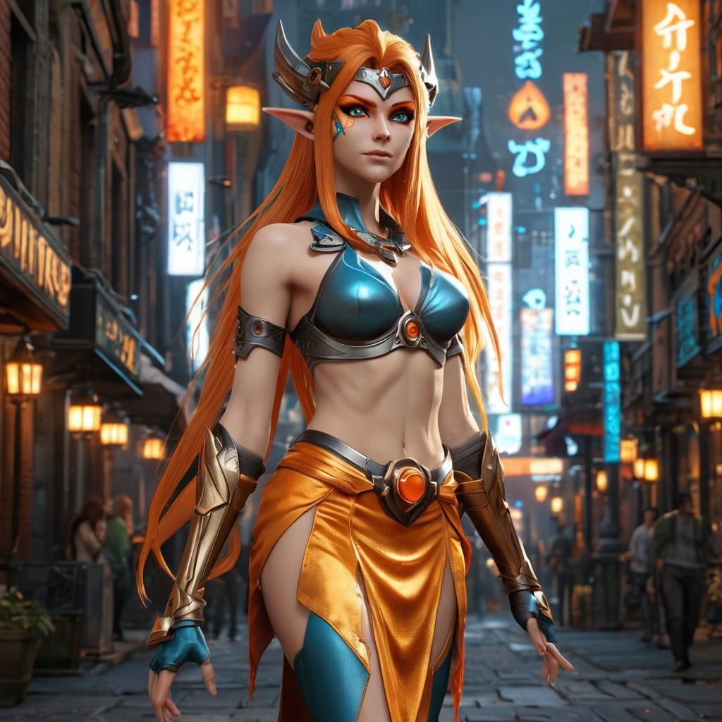 Realistic Midna in Urban Cityscape, Photorealistic Style