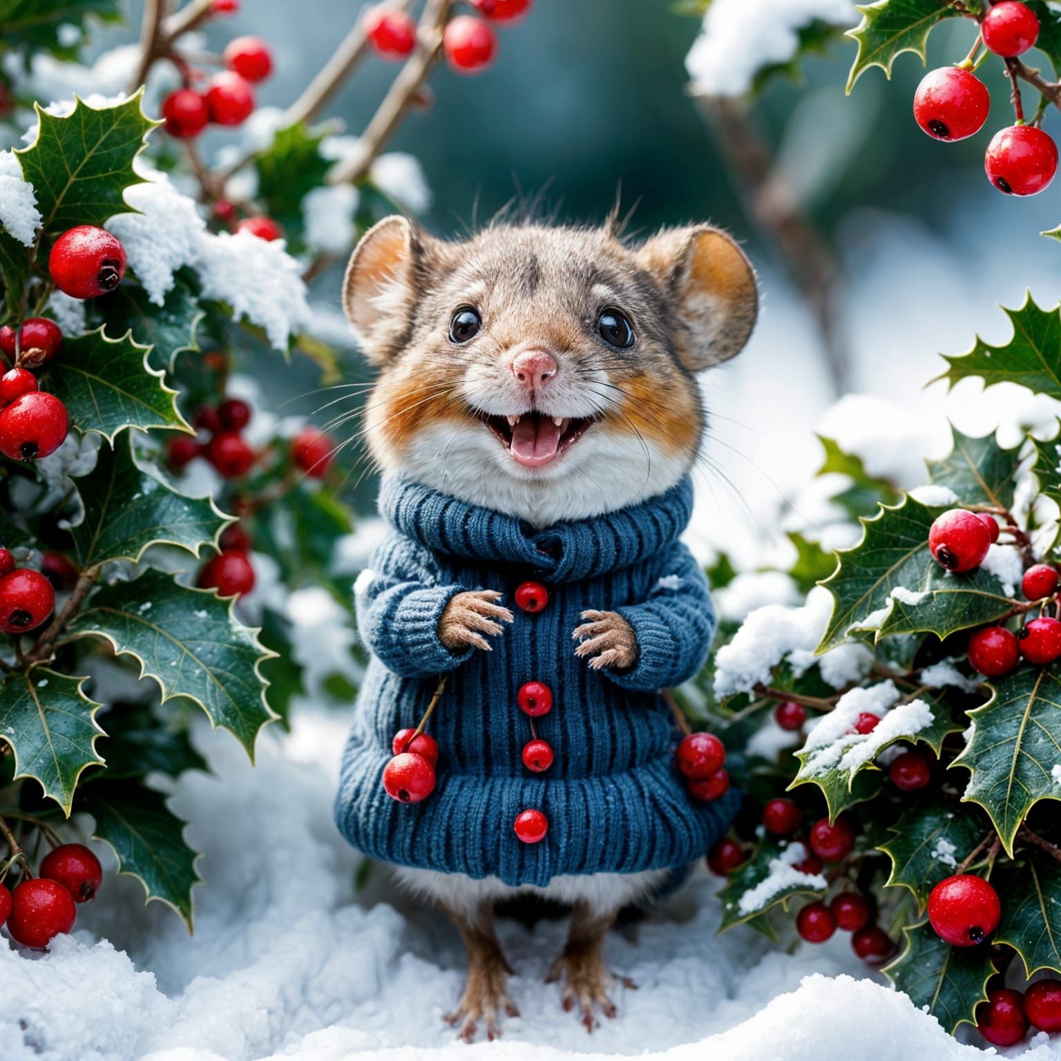 Cinematic Winter Mouse in a Snowy Garden