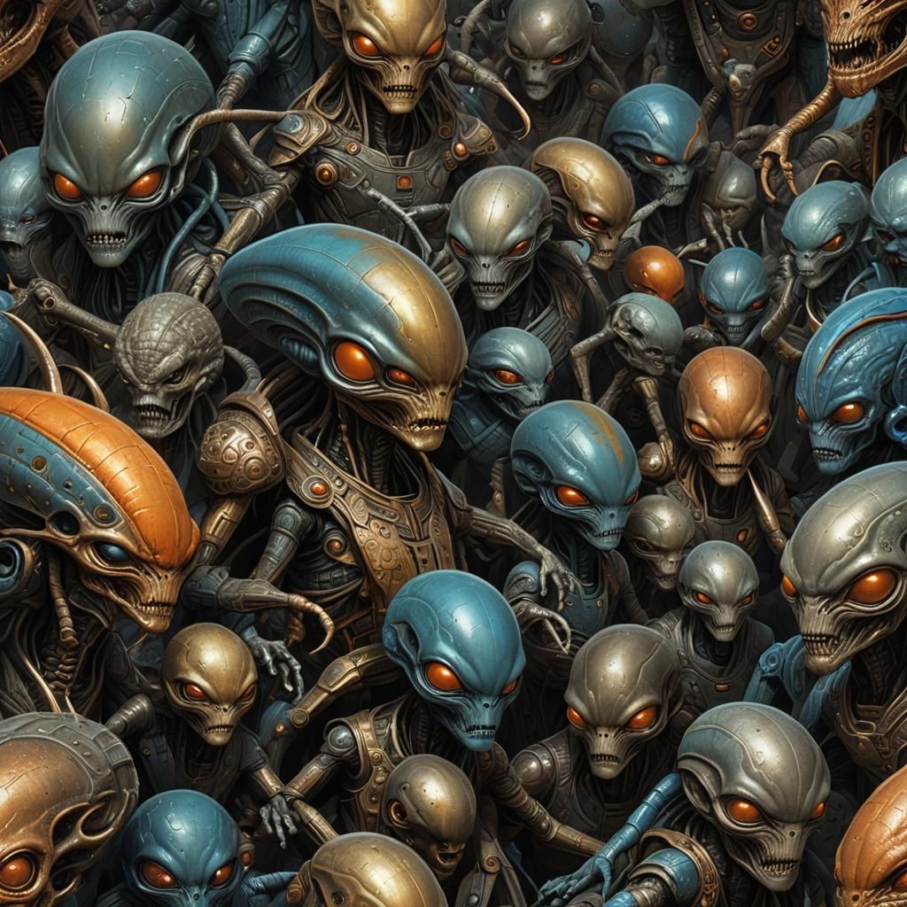 Intense Alien Battle in Textured Illustration Style