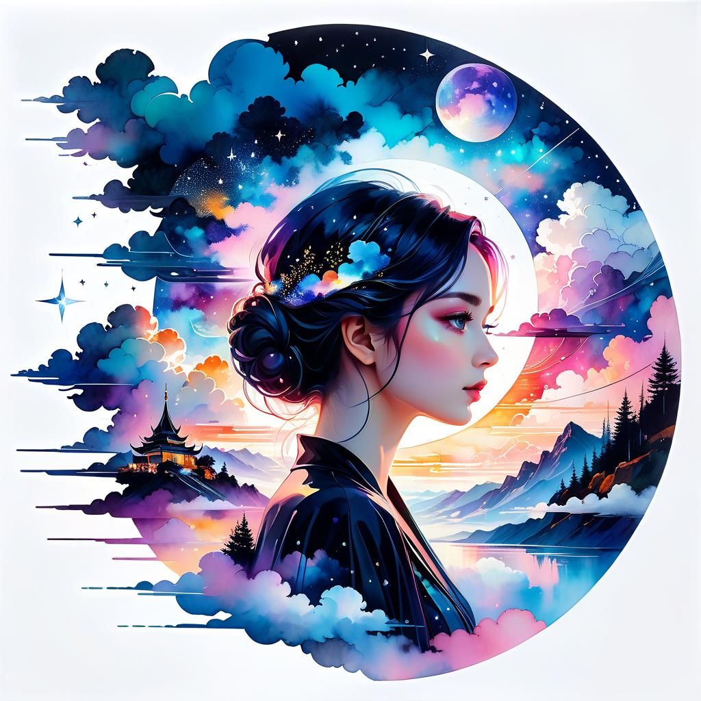 Ethereal Starlight Dreamscape: Double Exposure Collage Art