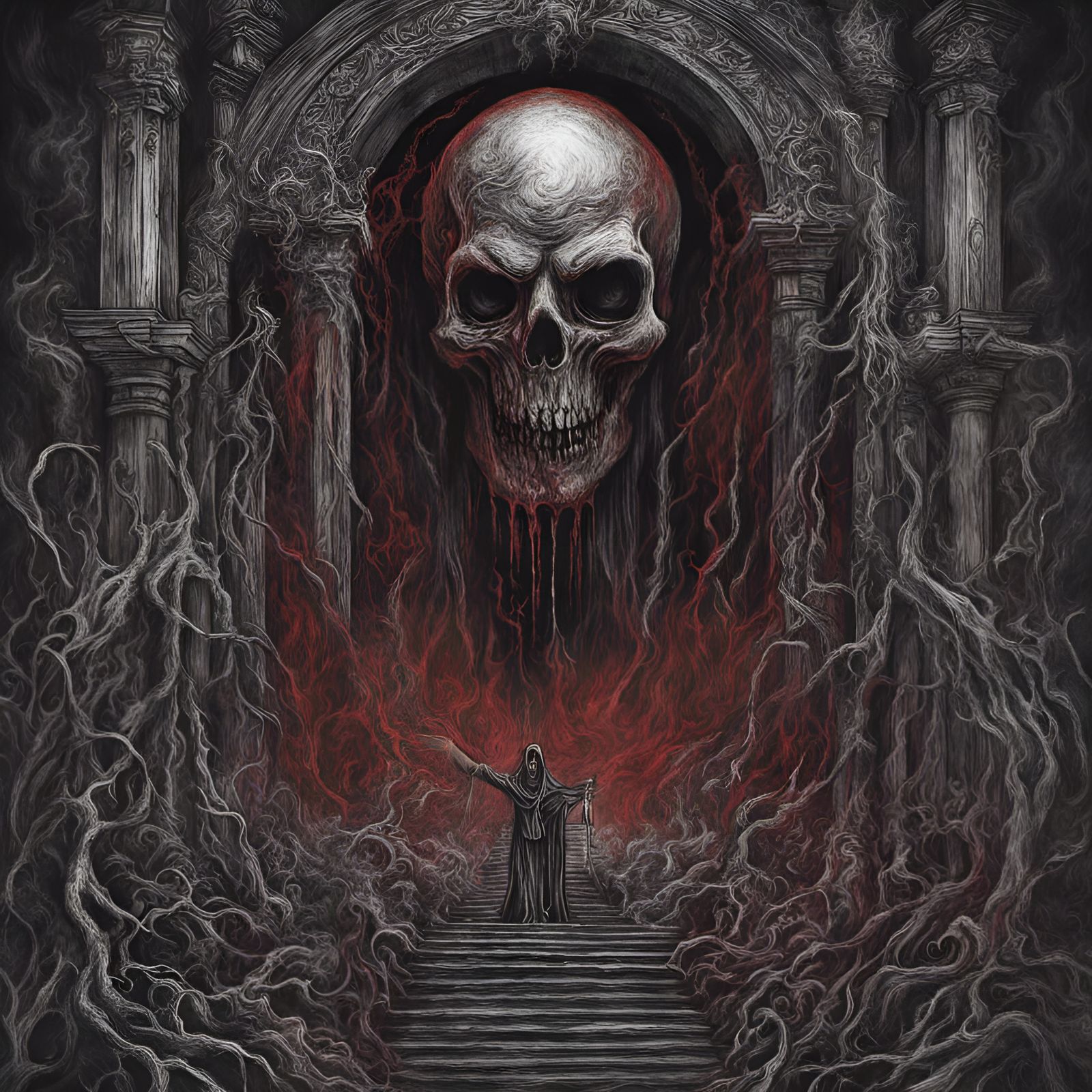 Sinister Red Mist Gates of Hell in Charcoal